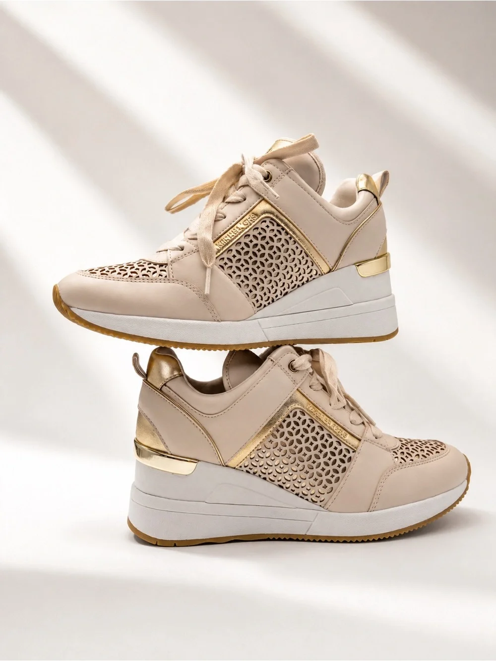Michael Kors • Georgie Perforated Trainer - Blush Beige, Gold, White -Size 8-1/2